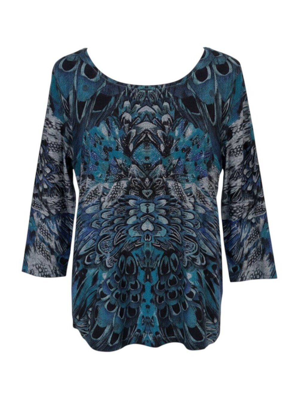 Chico's Blue Black Women's Blue Abstract Peacock Feather Print Top Size L